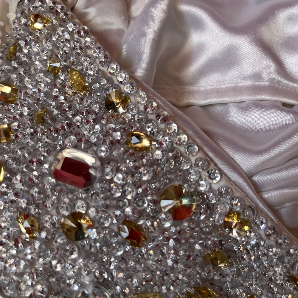 SCALA white with sequins Off shoulder Dress - Size 4 from Eagle Formal Wear. - Picture 2 of 5